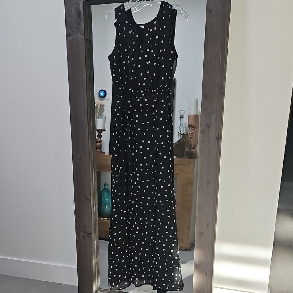 Danny & Nicole Black Maxi Dress with White Dots